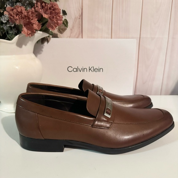 calvin klein brown dress shoes CALVIN KLEIN 205W39NYC Size 10.5 Brown Leather Double Monk Strap Loafe   Sui Generis Designer Consignment
